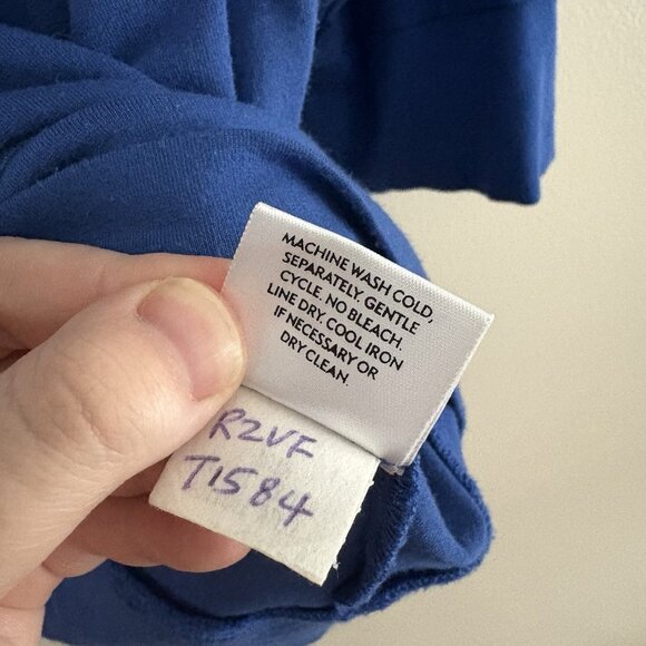 Eileen Fisher Women S Blue Jersey Stretch Draped Cowl Neck Dolman Sleeve Top - Picture 7 of 8